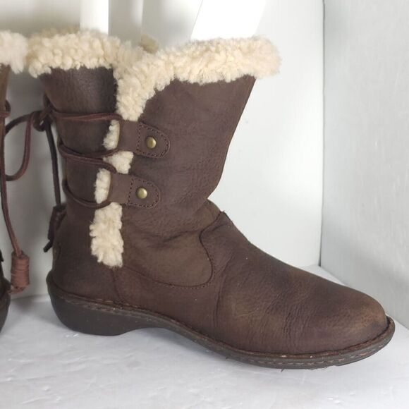 UGG Women's Akadia US 8 Brown Leather Shearling Lined Lace Up Winter Boots - Picture 7 of 13